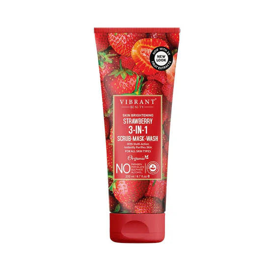 Vibrant Beauty Strawberry 3 in 1 Scrub Mask Wash 200 Ml