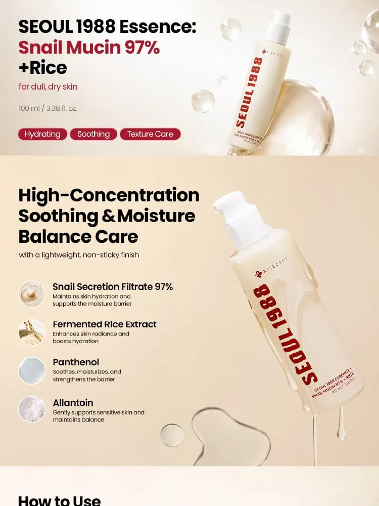 K-Secret Seoul 1988 Essence Snail Mucin 97% + Rice - 100 Ml