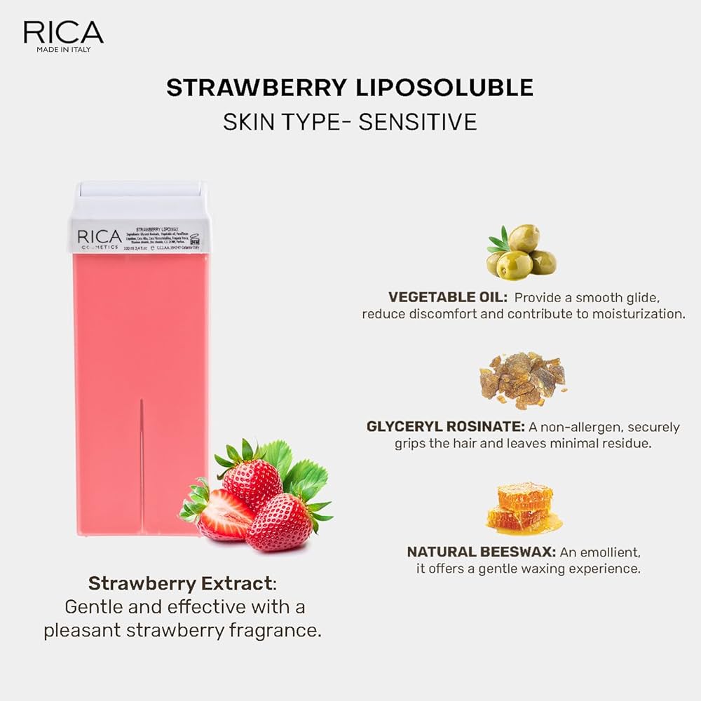 RICA Strawberry Wax For Dry Skin Liposoluble Wax - 800 Ml
