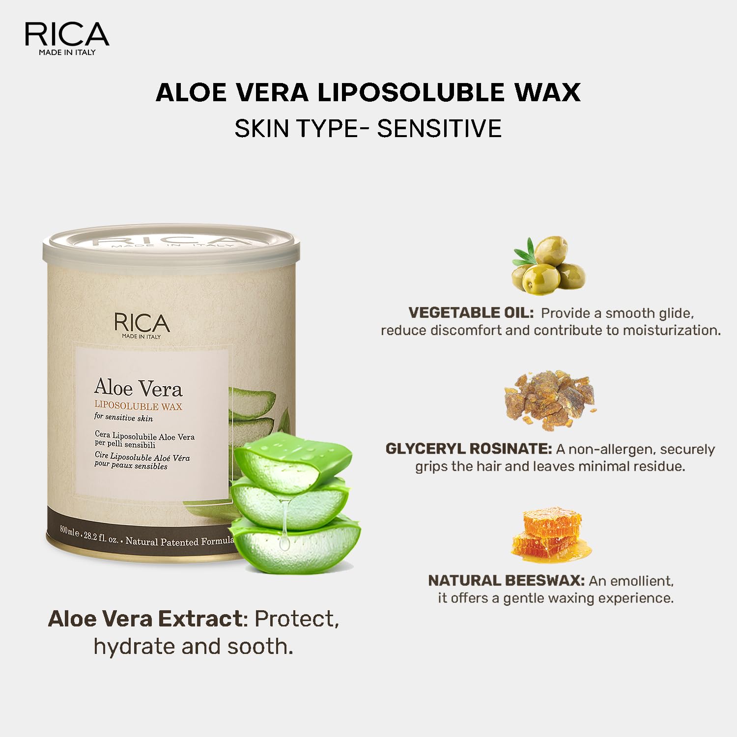 RICA Aloe Vera Wax For Sensitive Skin Liposoluble Wax - 400 Ml