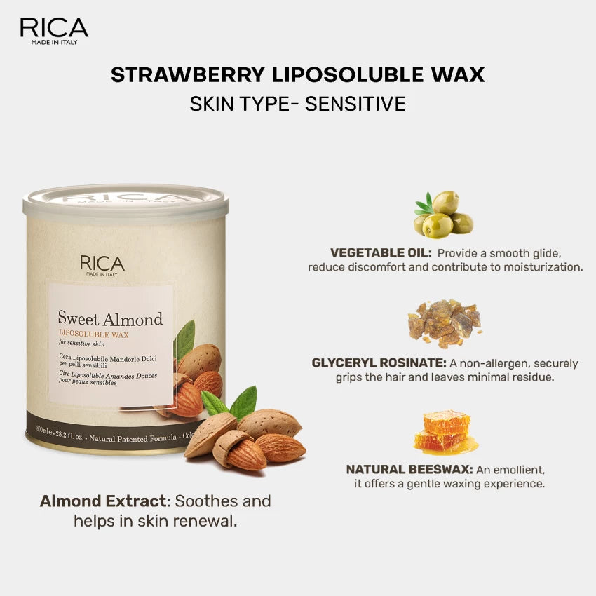 RICA Sweet Almond Wax For Sensitive Skin Lipsoluble 400 ML