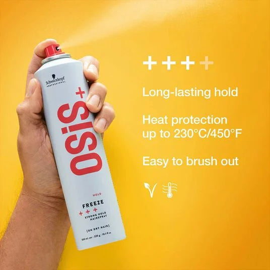 Schwarzkopf OSiS+ Freeze Strong Hold Hairspray - Spray Fixation Forte - Heat Protection - For All Hair Types - 300ml