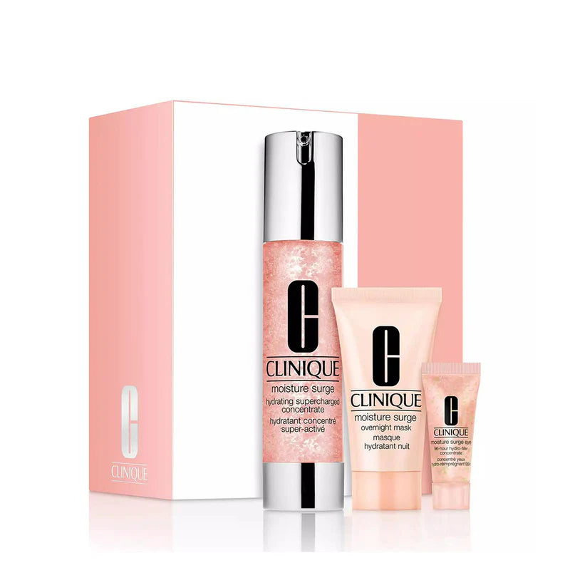 Clinique skincare set with a pink box on a white background