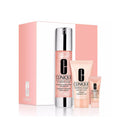 Clinique skincare set with a pink box on a white background