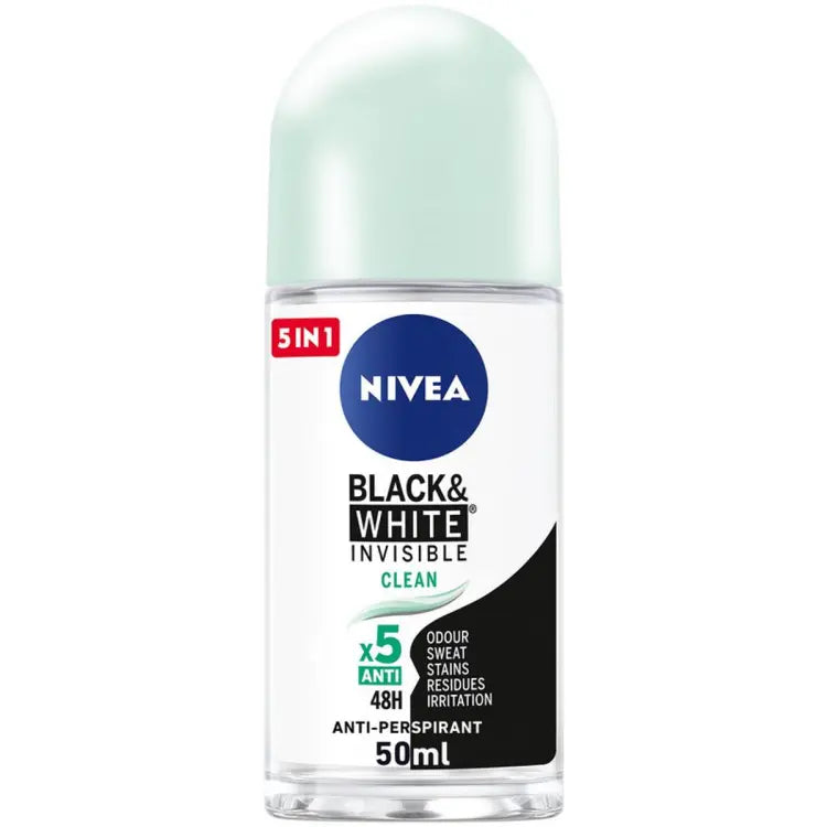 Nivea Black & White Invisible Clean Antiperspirant Roll on - 50ml